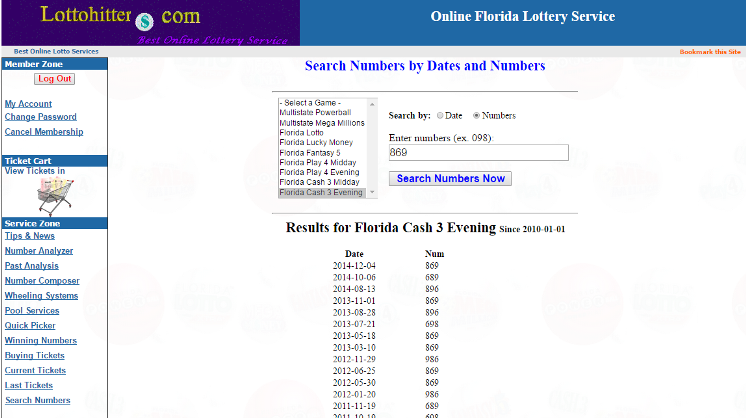Powerball, Mega Millions, Florida Lotto, Lucky Money, Fantasy 5, Play 4, Cash 3